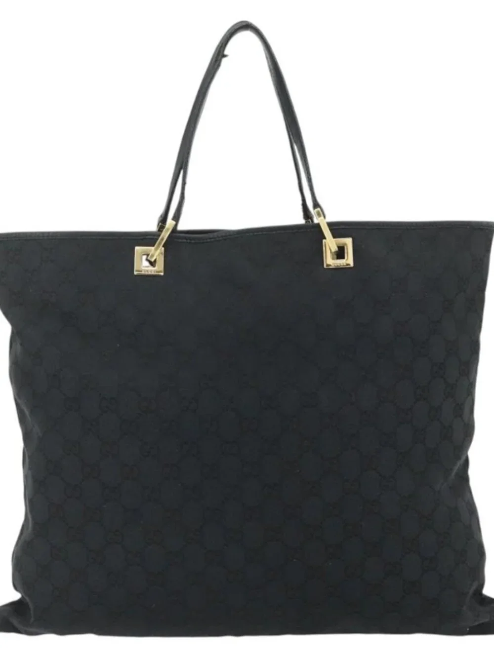 GUCCI GG Canvas Tote Bag Black Gold 002 1097 Auth ti3861